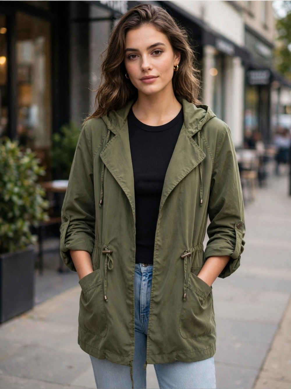 Women's Love Tree Utility Jacket Olive Green Size M